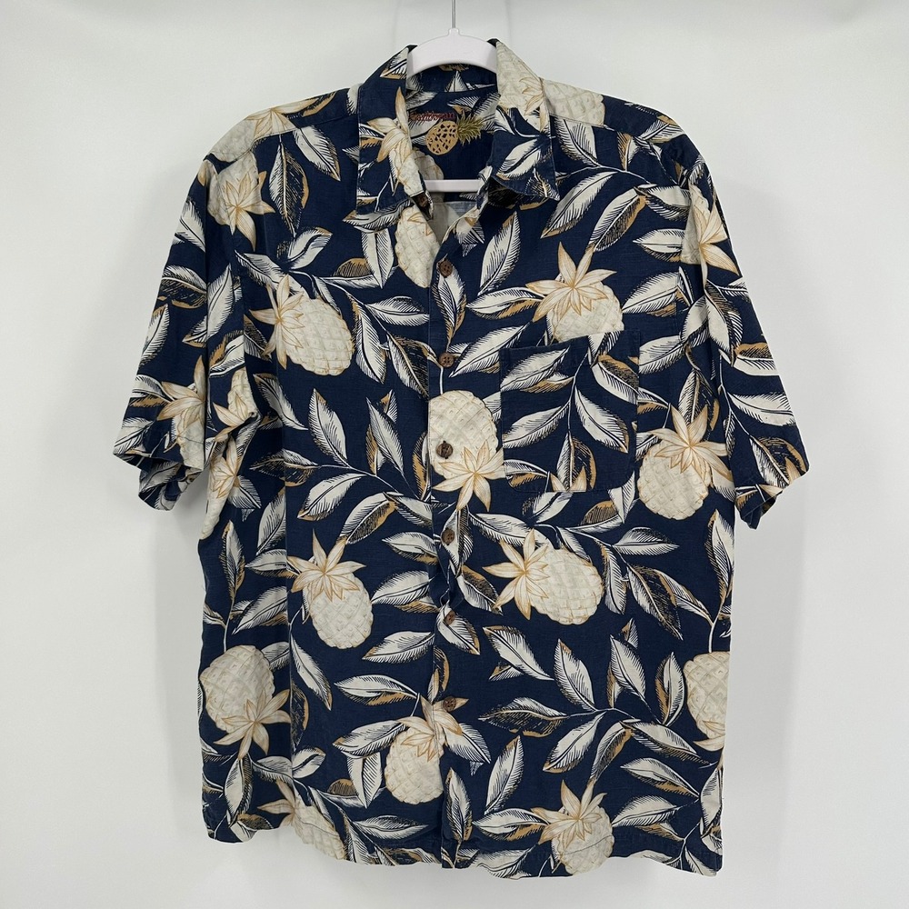 Caribbean Mens Silk Cotton Pineapple Hawaiian Shirt Size M Resort Vacation Beach